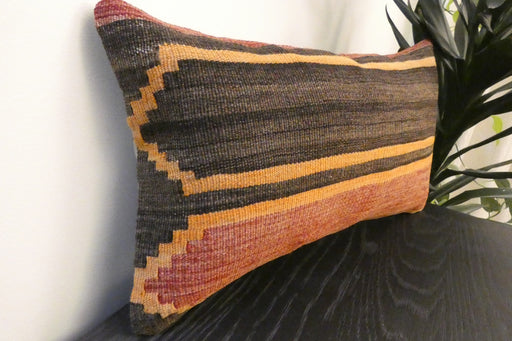 Handmade Turkish Kilim Cushion 30 x 50cm , Vintage Wool Lumbar Cushion with Insert, Organic Cotton Back- Rugs direct New Zealand 