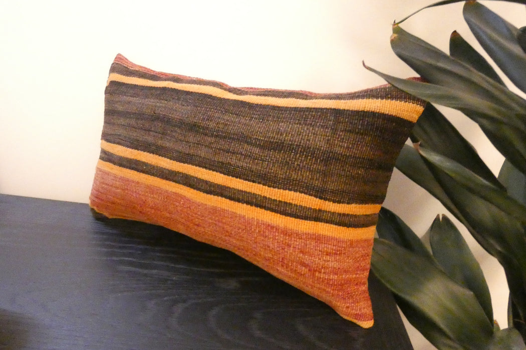 Handmade Turkish Kilim Cushion 30 x 50cm , Vintage Wool Lumbar Cushion with Insert, Organic Cotton Back- Rugs direct New Zealand 