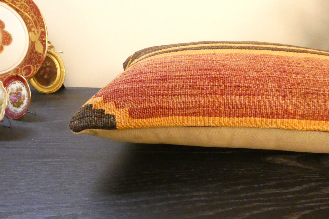 Handmade Turkish Kilim Cushion 30 x 50cm , Vintage Wool Lumbar Cushion with Insert, Organic Cotton Back- Rugs direct New Zealand 