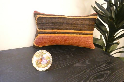 Handmade Turkish Kilim Cushion 30 x 50cm , Vintage Wool Lumbar Cushion with Insert, Organic Cotton Back- Rugs direct New Zealand 
