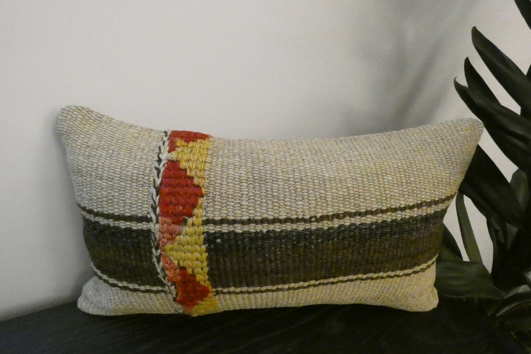 Handmade Turkish Kilim Cushion 30 x 50cm, Vintage Wool Lumbar Cushion with Insert, Organic Cotton Back- Rugs Direct New Zealand 
