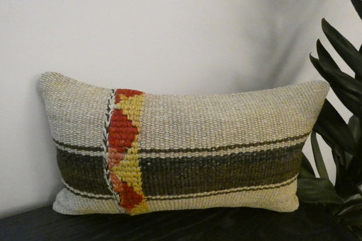 Handmade Turkish Kilim Cushion 30 x 50cm, Vintage Wool Lumbar Cushion with Insert, Organic Cotton Back- Rugs Direct New Zealand 