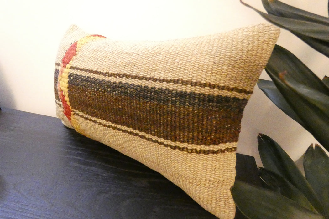 Handmade Turkish Kilim Cushion 30 x 50cm, Vintage Wool Lumbar Cushion with Insert, Organic Cotton Back- Rugs Direct New Zealand 
