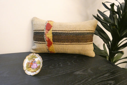 Handmade Turkish Kilim Cushion 30 x 50cm, Vintage Wool Lumbar Cushion with Insert, Organic Cotton Back- Rugs Direct New Zealand 