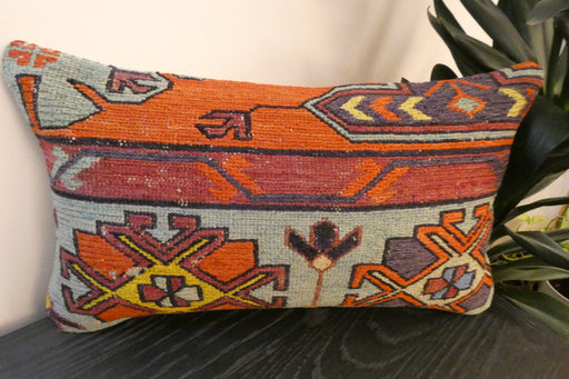 Handmade Turkish Kilim Cushion 30 x 50cm | Vintage Wool Lumbar Cushion with Insert | Organic Cotton Back | Rugs Direct New Zealand 