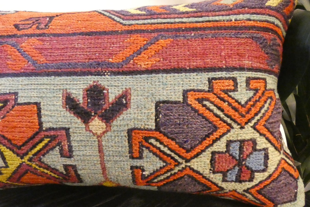 Handmade Turkish Kilim Cushion 30 x 50cm | Vintage Wool Lumbar Cushion with Insert | Organic Cotton Back | Rugs Direct New Zealand 
