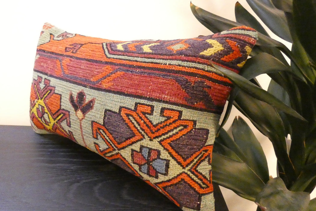 Handmade Turkish Kilim Cushion 30 x 50cm | Vintage Wool Lumbar Cushion with Insert | Organic Cotton Back | Rugs Direct New Zealand 