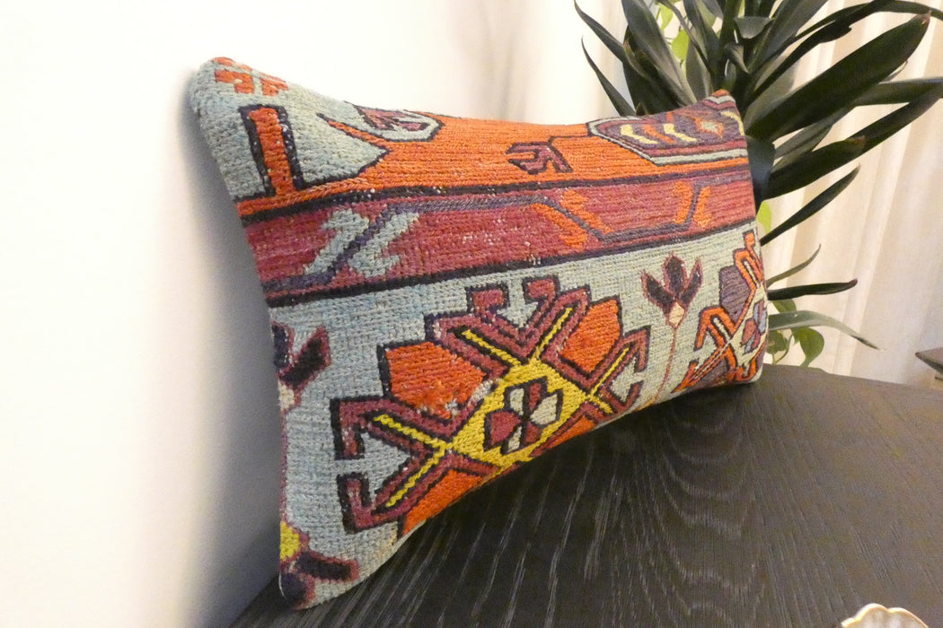 Handmade Turkish Kilim Cushion 30 x 50cm | Vintage Wool Lumbar Cushion with Insert | Organic Cotton Back | Rugs Direct New Zealand 