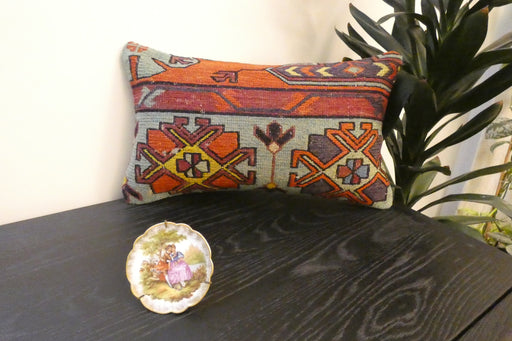 Handmade Turkish Kilim Cushion 30 x 50cm | Vintage Wool Lumbar Cushion with Insert | Organic Cotton Back | Rugs Direct New Zealand 