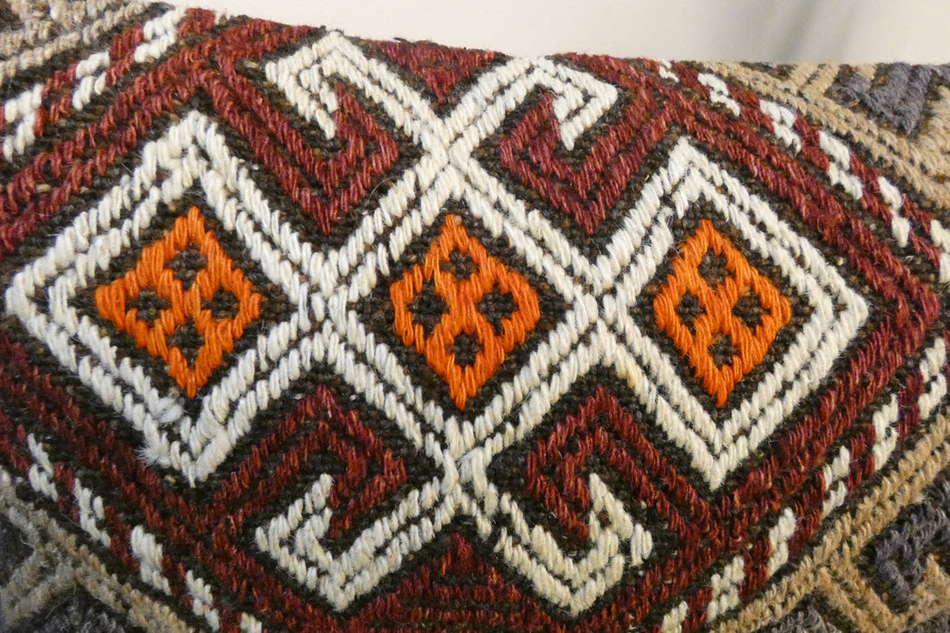 Handmade Turkish Kilim Cushion 30 x 50cm, Vintage Wool Lumbar Cushion with Insert, organic Cotton Back- Rugs Direct New Zealand 