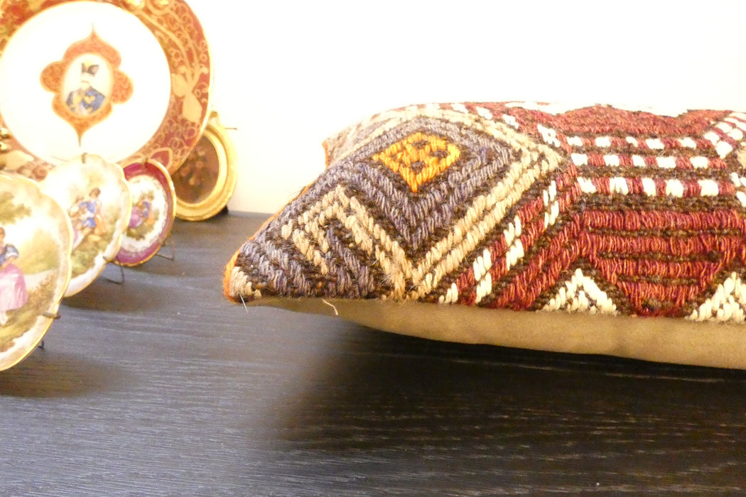 Handmade Turkish Kilim Cushion 30 x 50cm, Vintage Wool Lumbar Cushion with Insert, organic Cotton Back- Rugs Direct New Zealand 