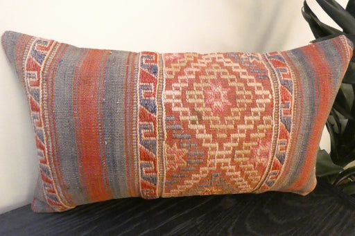 Handmade Turkish Kilim Cushion 30 x 50cm, Vintage Wool Lumbar Cushion with Insert, Organic Cotton Back- Rugs Direct New Zealand 