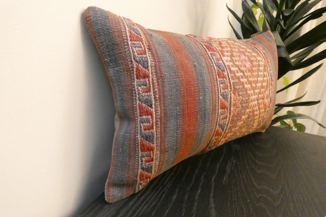 Handmade Turkish Kilim Cushion 30 x 50cm, Vintage Wool Lumbar Cushion with Insert, Organic Cotton Back- Rugs Direct New Zealand 