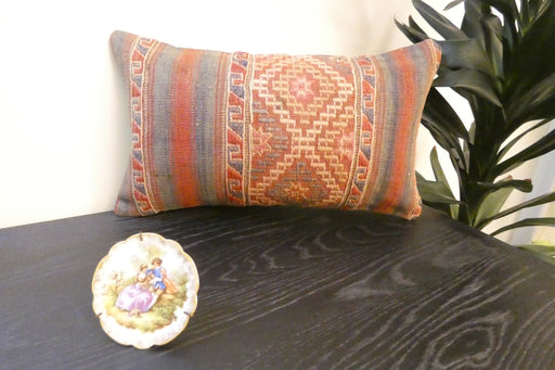 Handmade Turkish Kilim Cushion 30 x 50cm, Vintage Wool Lumbar Cushion with Insert, Organic Cotton Back- Rugs Direct New Zealand 