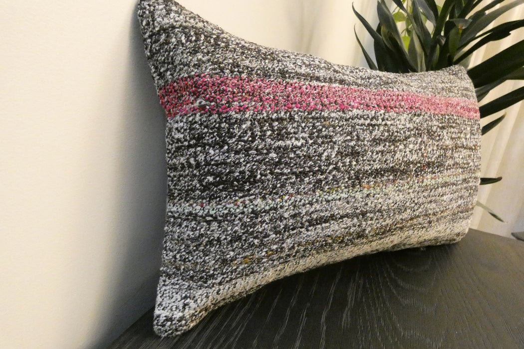 Handmade Turkish Kilim Cushion 30 x 50cm , Vintage Wool Lumbar Cushion with Insert , Organic Cotton Back- Rugs Direct New Zealand 