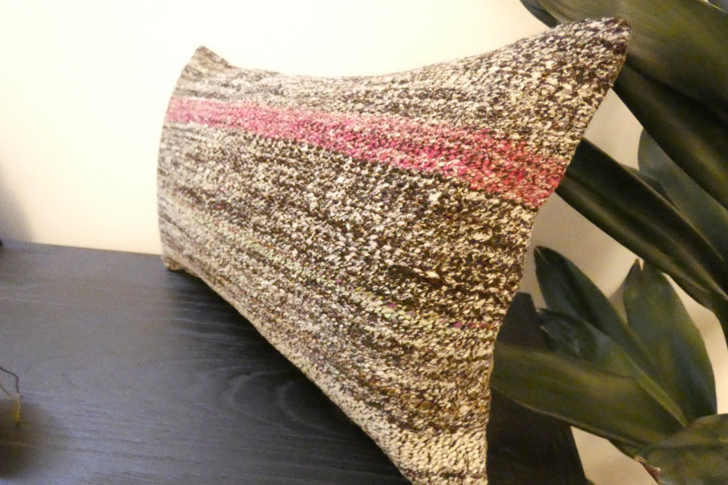 Handmade Turkish Kilim Cushion 30 x 50cm , Vintage Wool Lumbar Cushion with Insert , Organic Cotton Back- Rugs Direct New Zealand 