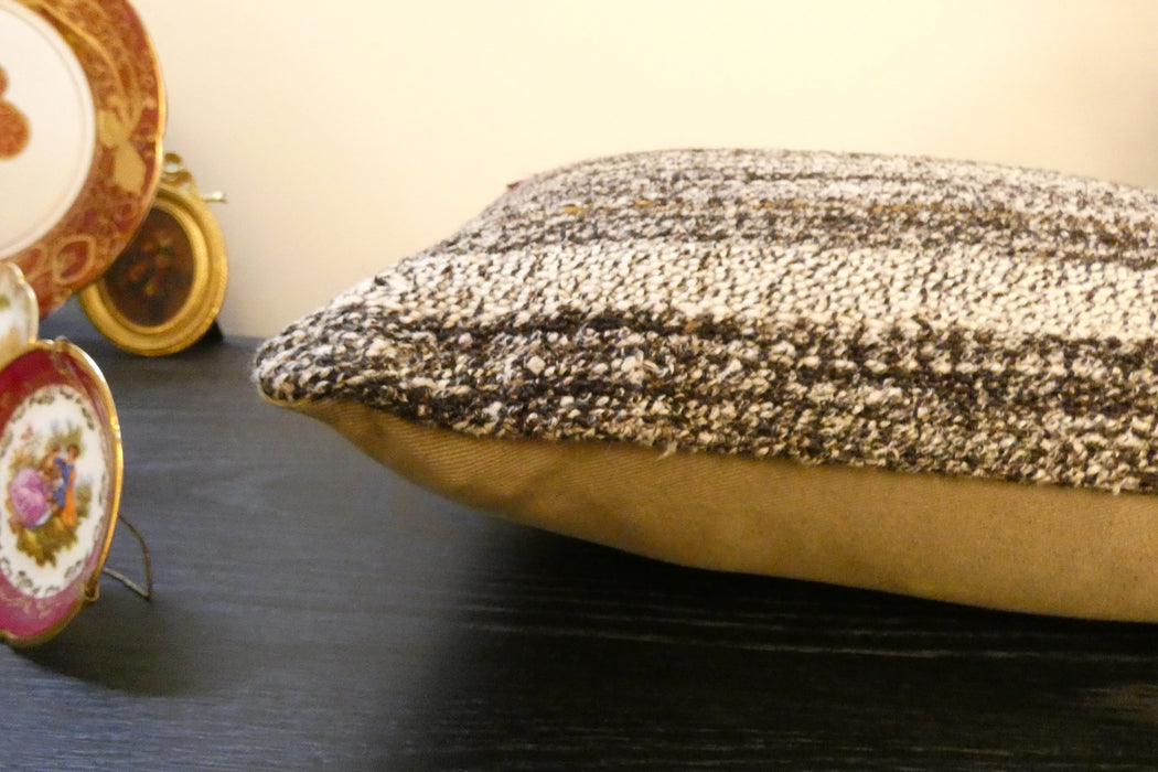Handmade Turkish Kilim Cushion 30 x 50cm , Vintage Wool Lumbar Cushion with Insert , Organic Cotton Back- Rugs Direct New Zealand 