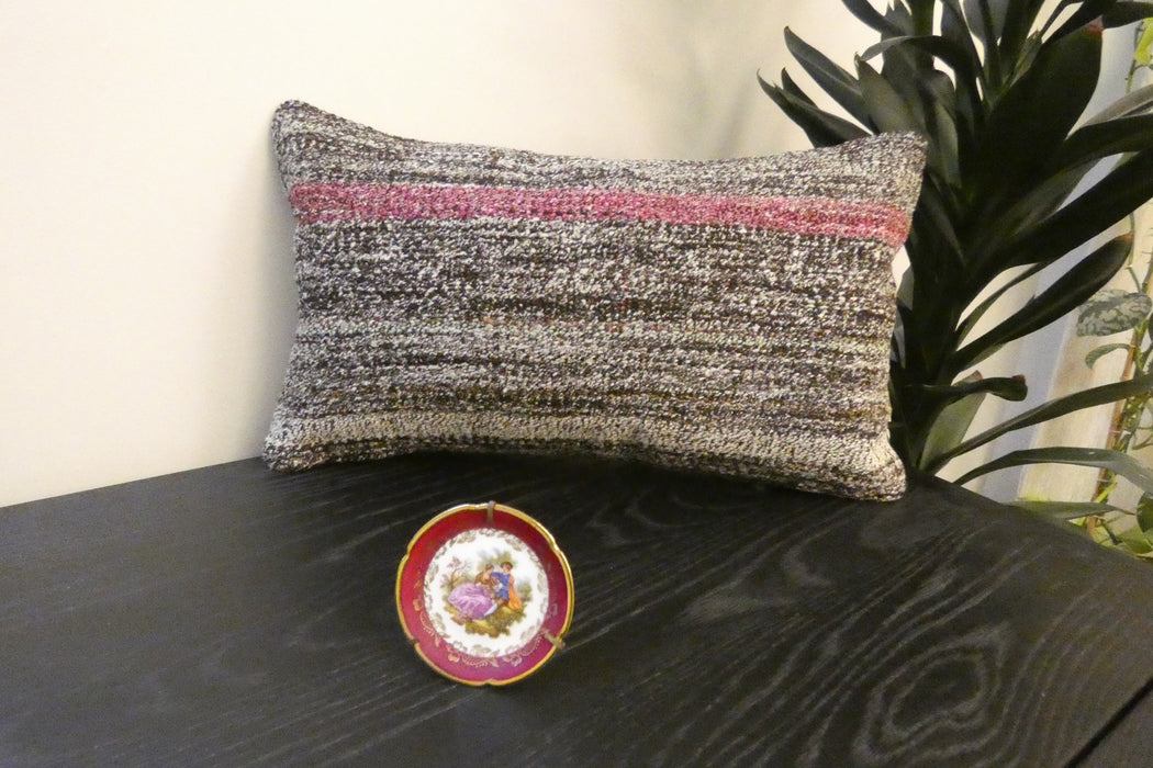 Handmade Turkish Kilim Cushion 30 x 50cm , Vintage Wool Lumbar Cushion with Insert , Organic Cotton Back- Rugs Direct New Zealand 
