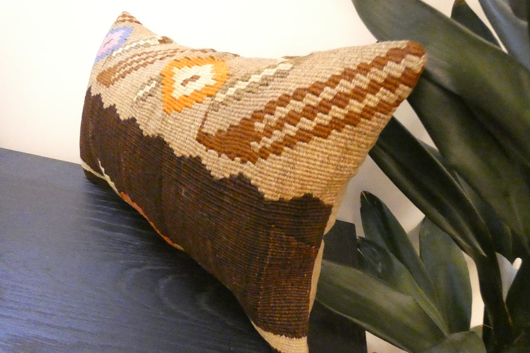 Handmade Turkish Kilim Cushion 30 x 50cm, Vintage Wool Lumbar Cushion with Insert , Organic Cotton Back- Rugs Direct New Zealand 
