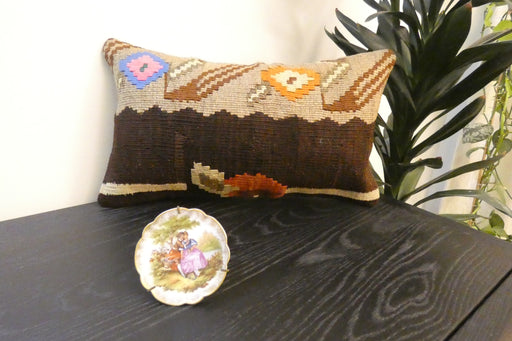 Handmade Turkish Kilim Cushion 30 x 50cm, Vintage Wool Lumbar Cushion with Insert , Organic Cotton Back- Rugs Direct New Zealand 