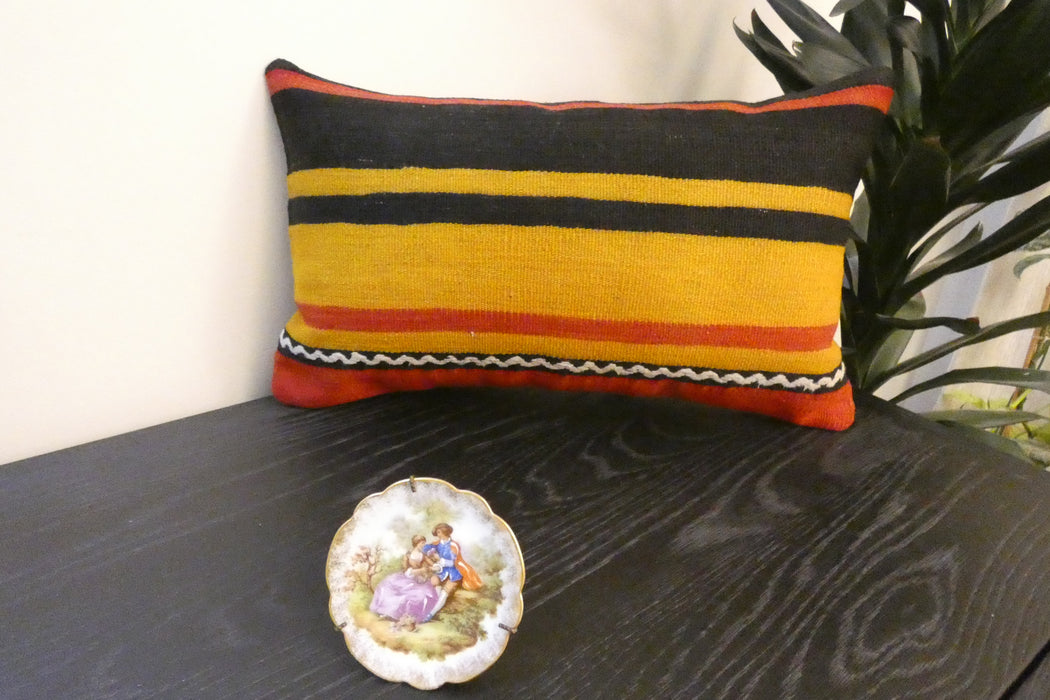 Handmade Turkish Kilim Cushion 30 x 50cm, Vintage Wool Lumbar Cushion with Insert, Organic Cotton Back- Rugs Direct New Zealand 