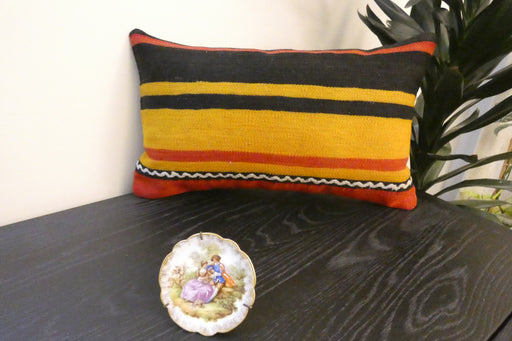 Handmade Turkish Kilim Cushion 30 x 50cm, Vintage Wool Lumbar Cushion with Insert, Organic Cotton Back- Rugs Direct New Zealand 