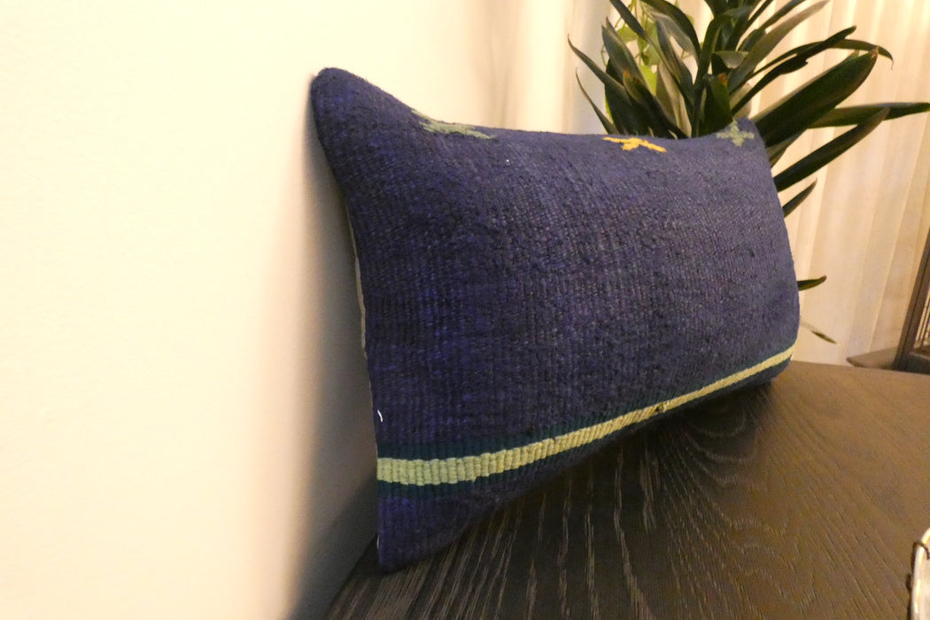Handmade Turkish Kilim Cushion 30 x 50cm, Vintage Wool Lumbar Cushion with Insert, Organic Cotton Back- Rugs Direct New Zealand 