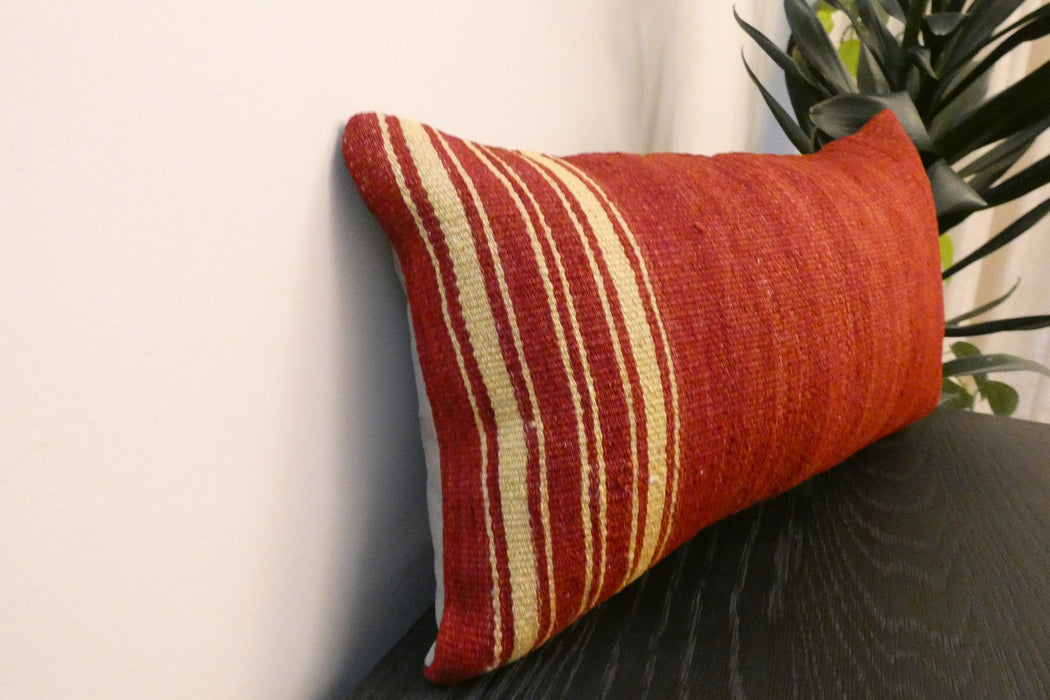 Handmade Turkish Kilim Cushion 30 x 50cm,  Vintage Wool Lumbar Cushion with Insert, Organic Cotton Back- Rugs Direct New Zealand 