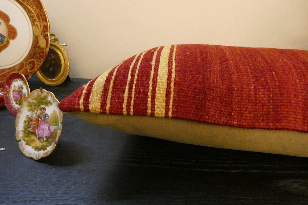 Handmade Turkish Kilim Cushion 30 x 50cm,  Vintage Wool Lumbar Cushion with Insert, Organic Cotton Back- Rugs Direct New Zealand 
