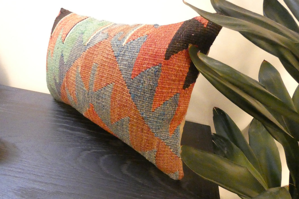 Handmade Turkish Kilim Cushion 30 x 50cm, Vintage Wool Lumbar Cushion with Insert, Organic Cotton Back- Rugs Direct New Zealand 