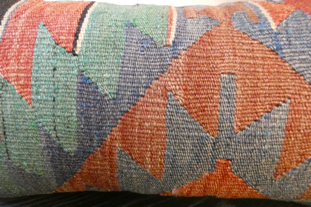 Handmade Turkish Kilim Cushion 30 x 50cm, Vintage Wool Lumbar Cushion with Insert, Organic Cotton Back- Rugs Direct New Zealand 