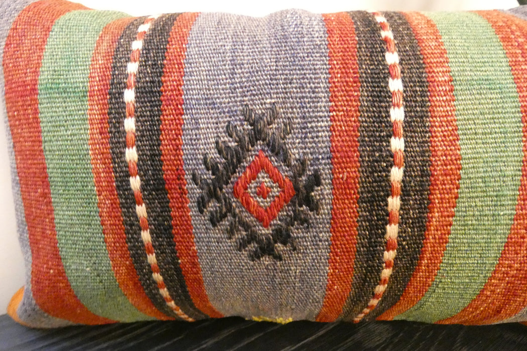 Handmade Turkish Kilim Cushion 30 x 50cm, Vintage Wool Lumbar Cushion with Insert, Organic Cotton Back- Rugs Direct New Zealand 