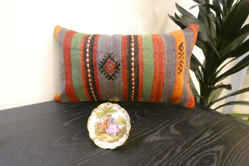 Handmade Turkish Kilim Cushion 30 x 50cm, Vintage Wool Lumbar Cushion with Insert, Organic Cotton Back- Rugs Direct New Zealand 