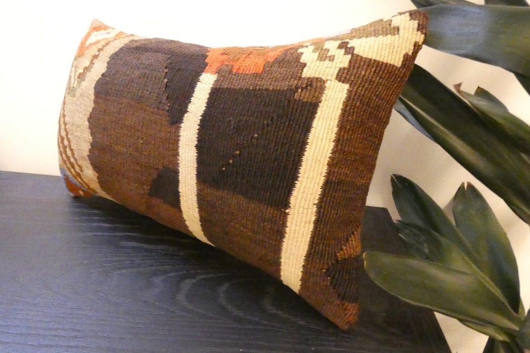 Handmade Turkish Kilim Cushion 30 x 50cm | Vintage Wool Lumbar Cushion with Insert | Organic Cotton Back | Rugs Direct New Zealand 