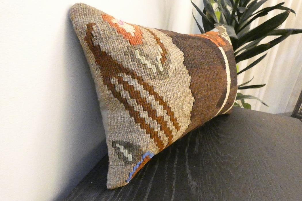 Handmade Turkish Kilim Cushion 30 x 50cm | Vintage Wool Lumbar Cushion with Insert | Organic Cotton Back | Rugs Direct New Zealand 