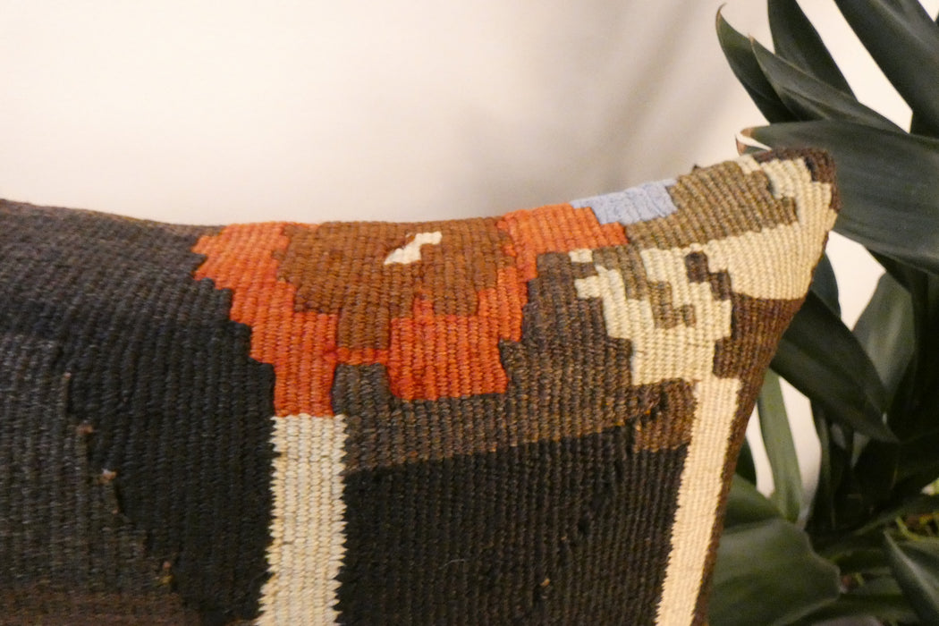 Handmade Turkish Kilim Cushion 30 x 50cm | Vintage Wool Lumbar Cushion with Insert | Organic Cotton Back | Rugs Direct New Zealand 
