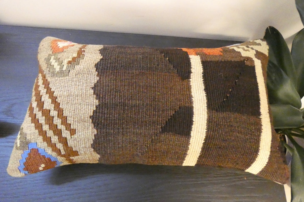 Handmade Turkish Kilim Cushion 30 x 50cm | Vintage Wool Lumbar Cushion with Insert | Organic Cotton Back | Rugs Direct New Zealand 