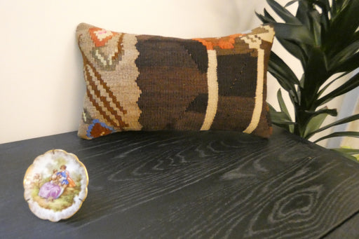 Handmade Turkish Kilim Cushion 30 x 50cm | Vintage Wool Lumbar Cushion with Insert | Organic Cotton Back | Rugs Direct New Zealand 