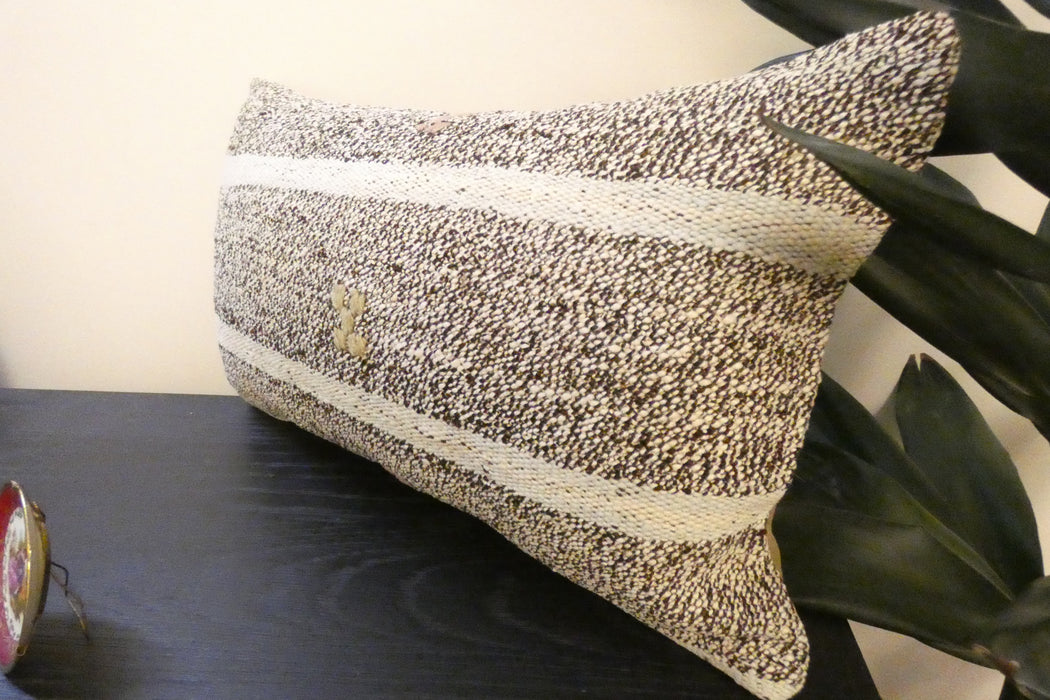 Handmade Turkish Kilim Cushion 30 x 50cm , Vintage Wool Lumbar Cushion with Insert , Organic Cotton Back- Rugs Direct New Zealand 