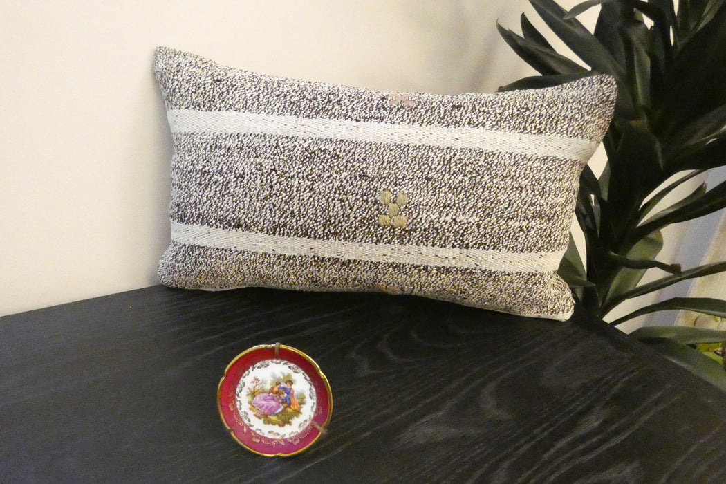Handmade Turkish Kilim Cushion 30 x 50cm , Vintage Wool Lumbar Cushion with Insert , Organic Cotton Back- Rugs Direct New Zealand 
