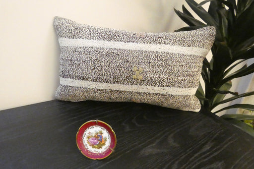 Handmade Turkish Kilim Cushion 30 x 50cm , Vintage Wool Lumbar Cushion with Insert , Organic Cotton Back- Rugs Direct New Zealand 