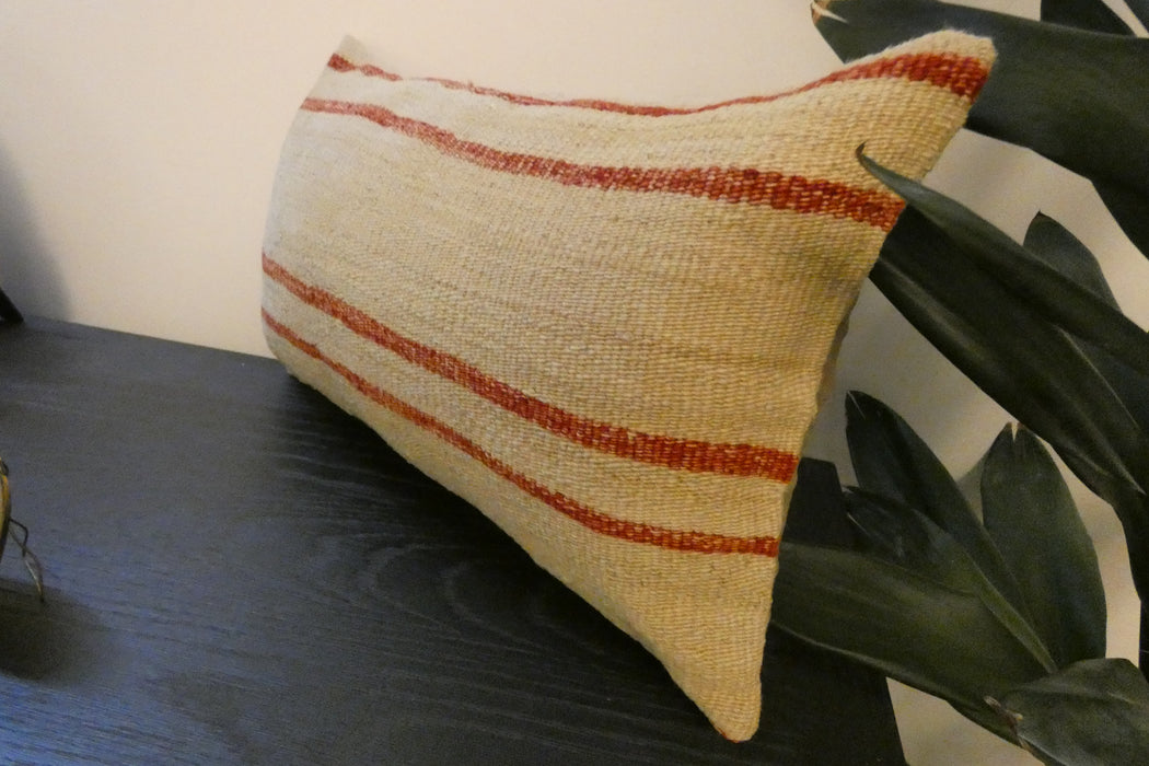Handmade Turkish Kilim Cushion 30 x 50cm,  Vintage Wool Lumbar Cushion with Insert, Organic Cotton Back- Rugs Direct New Zealand 
