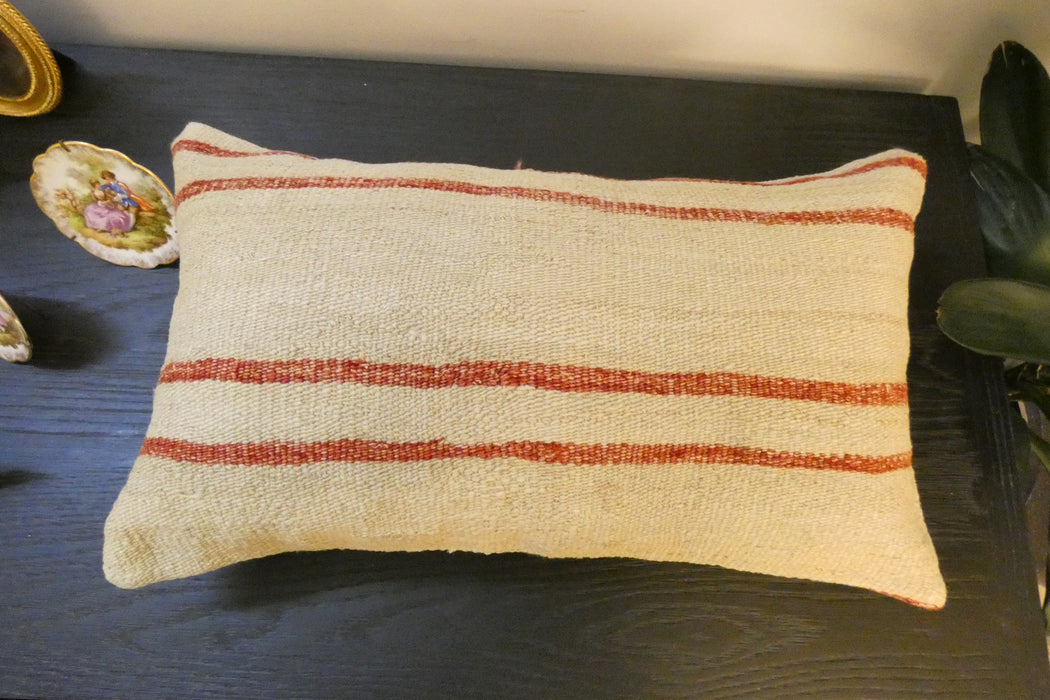 Handmade Turkish Kilim Cushion 30 x 50cm,  Vintage Wool Lumbar Cushion with Insert, Organic Cotton Back- Rugs Direct New Zealand 