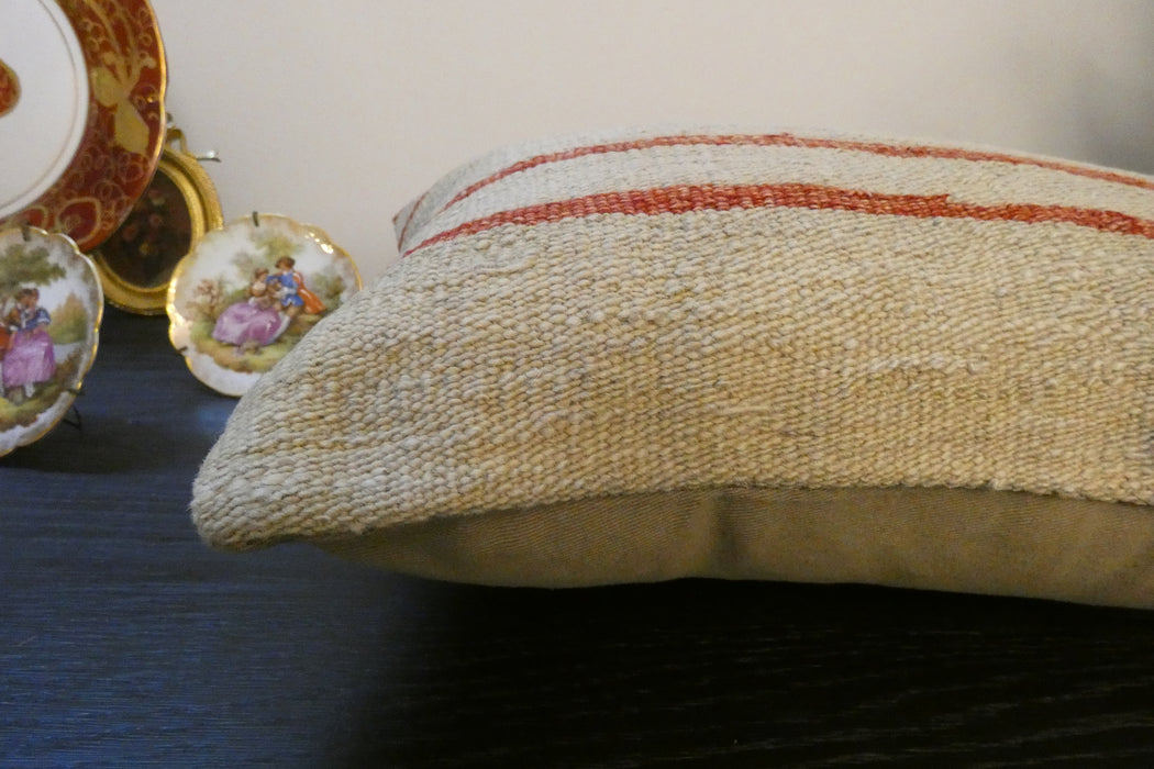 Handmade Turkish Kilim Cushion 30 x 50cm,  Vintage Wool Lumbar Cushion with Insert, Organic Cotton Back- Rugs Direct New Zealand 