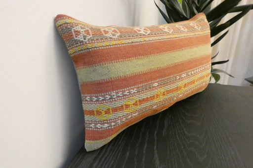Handmade Turkish Kilim Cushion 30 x 50cm , Vintage Wool Lumbar Cushion with Insert , Organic Cotton Back- Rugs Direct New Zealand 