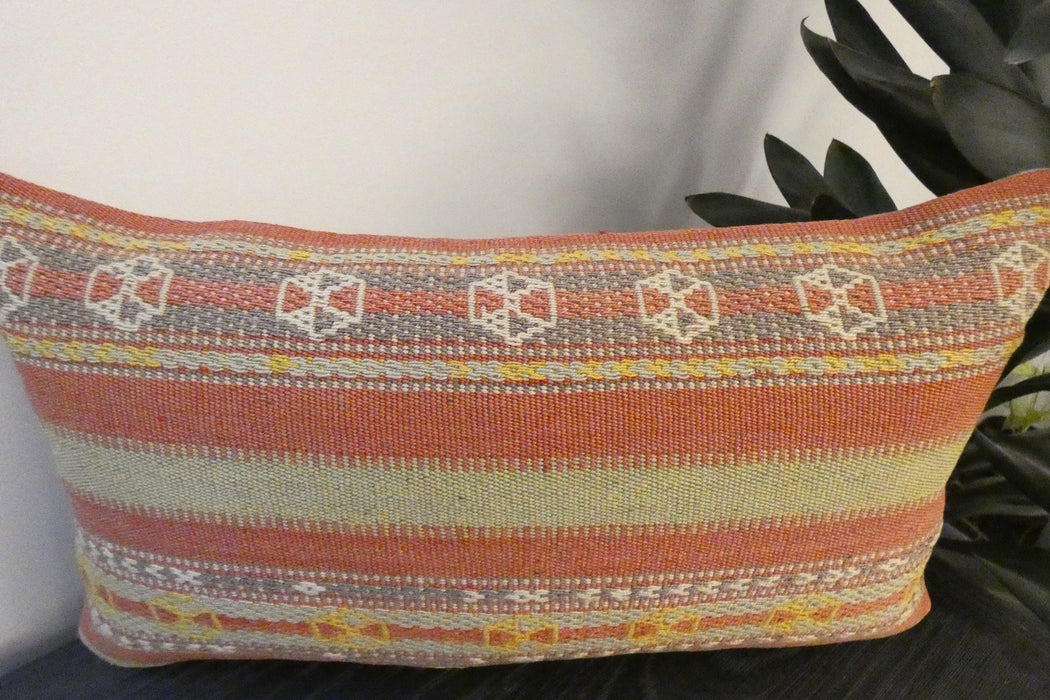 Handmade Turkish Kilim Cushion 30 x 50cm , Vintage Wool Lumbar Cushion with Insert , Organic Cotton Back- Rugs Direct New Zealand 