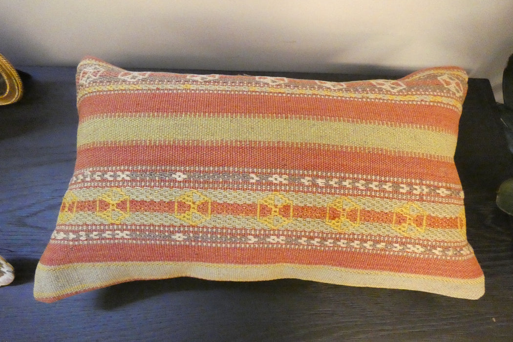 Handmade Turkish Kilim Cushion 30 x 50cm , Vintage Wool Lumbar Cushion with Insert , Organic Cotton Back- Rugs Direct New Zealand 