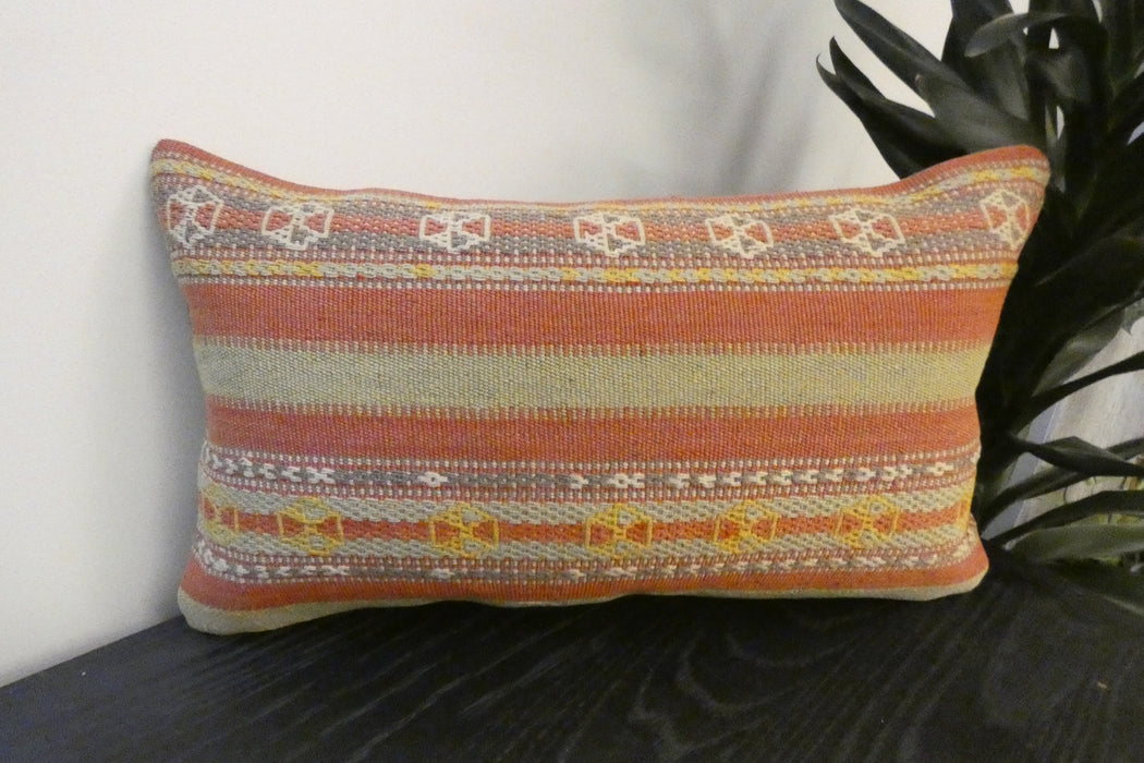 Handmade Turkish Kilim Cushion 30 x 50cm , Vintage Wool Lumbar Cushion with Insert , Organic Cotton Back- Rugs Direct New Zealand 