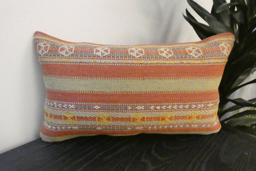 Handmade Turkish Kilim Cushion 30 x 50cm , Vintage Wool Lumbar Cushion with Insert , Organic Cotton Back- Rugs Direct New Zealand 