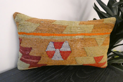 Handmade Turkish Kilim Cushion 30 x 50cm, Vintage Wool Lumbar Cushion with Insert, Organic Cotton Back- Rugs Direct New Zealand 